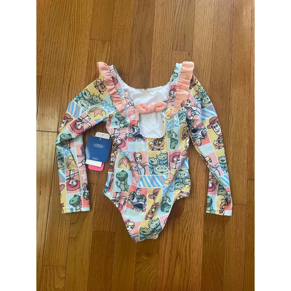 Disney Toy Story Girls Long Sleeve One Piece Swimsuit Pink Ruffle 4T New